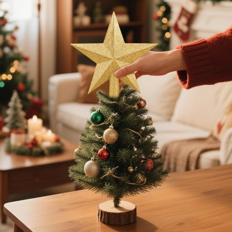 Leuceiy Christmas Tree Topper 10 Inch,Glitter Christmas Ornaments Star Xmas Decoration on Tree for Holiday Ornament or Home Decor(Gold) - Image 5